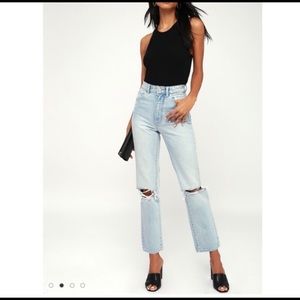 Rolla’s light wash straight leg distressed jeans